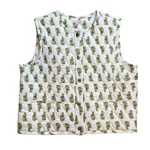 NWT Lucky Brand Womens Quilted Vest Block Print Floral Sz. M